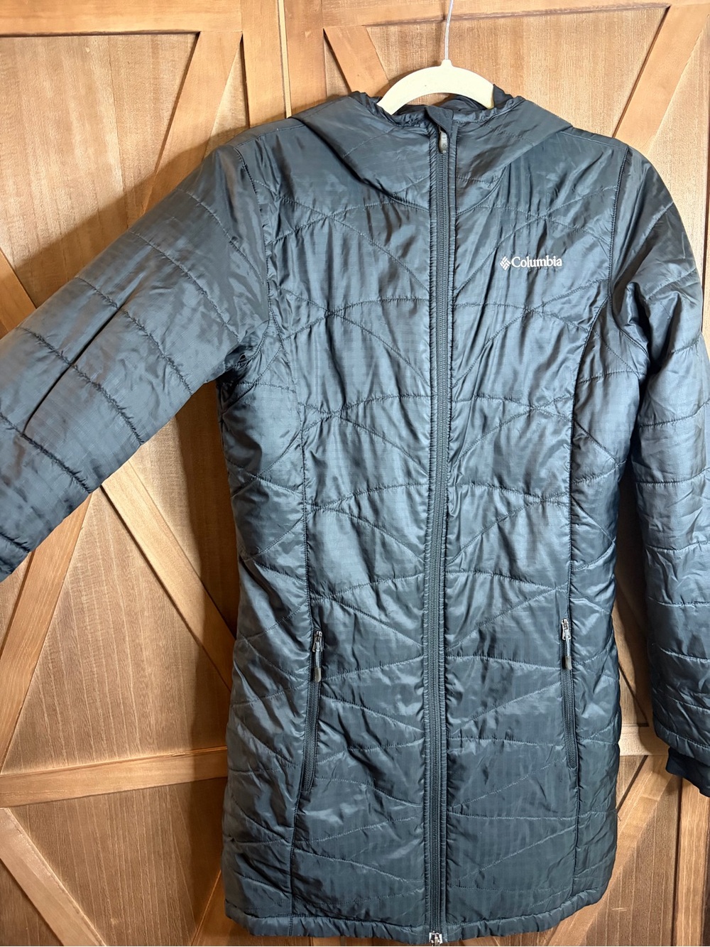 COLUMBIA Omni-Heat Black Insulated Hooded Winter Puffer Long Jacket Coat SMALL